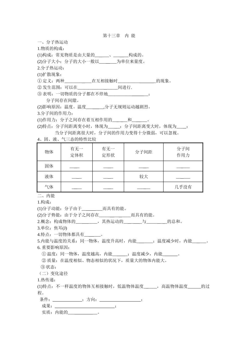 2024年第十三章内能知识点单元测试_第1页