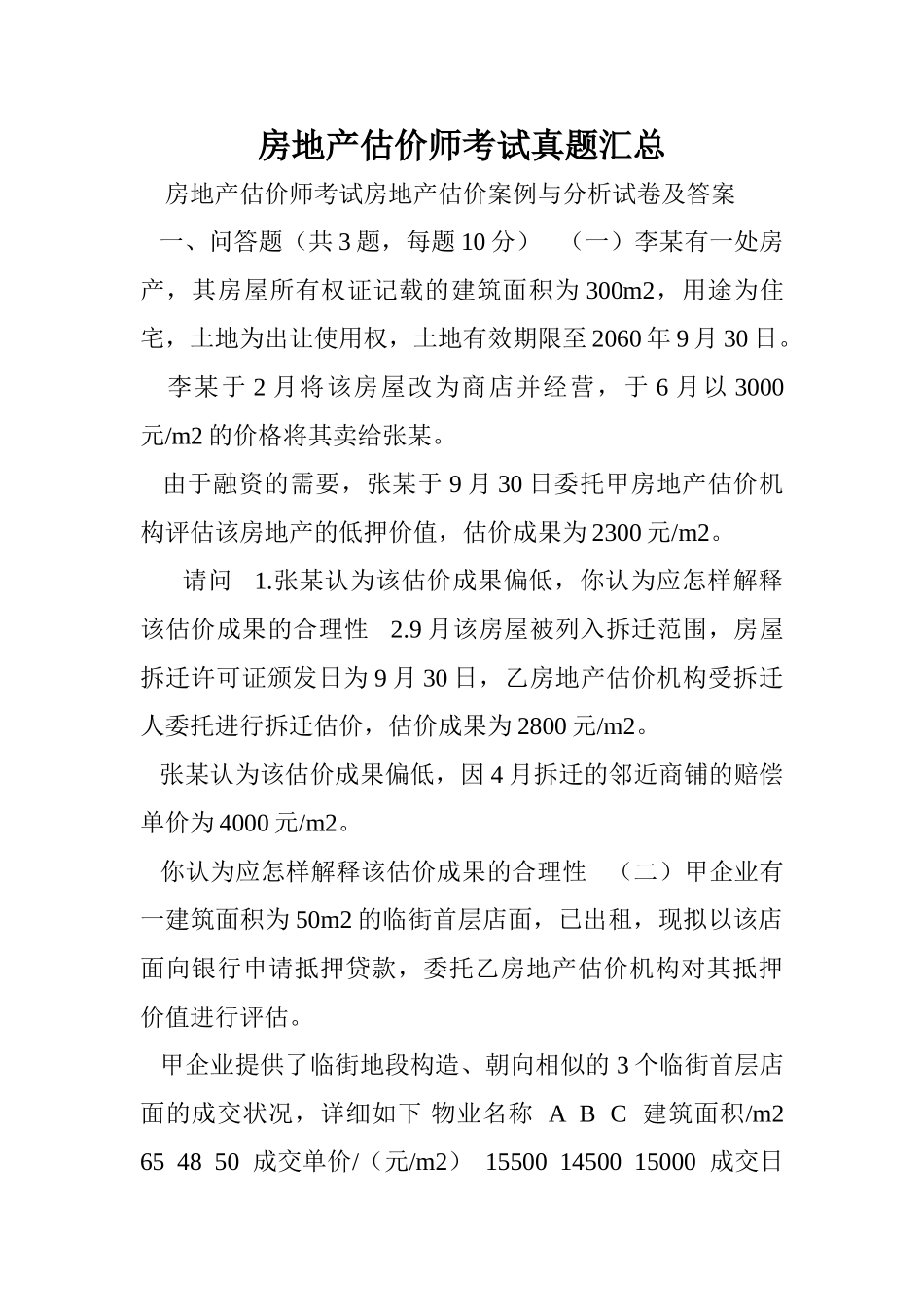 2024年房地产估价师考试真题汇总_第1页