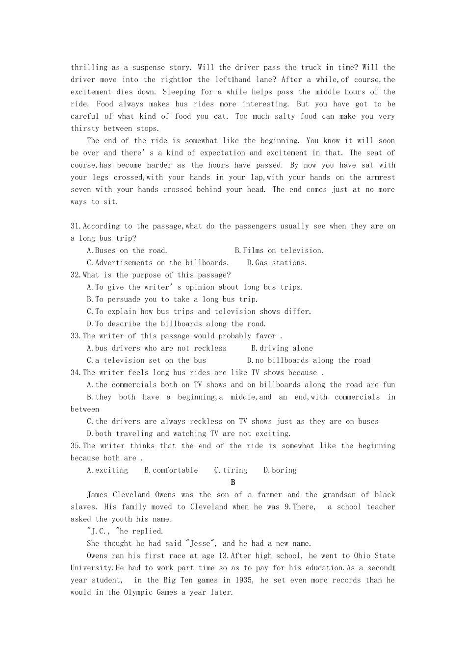 2024年高中生考军校英语模拟试题_第3页