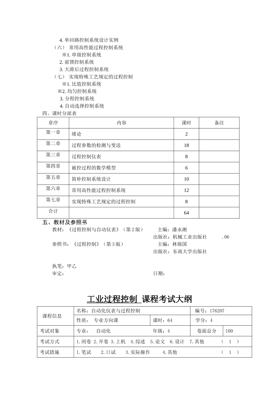2024年工业过程控制教学大纲+考试大纲_第2页