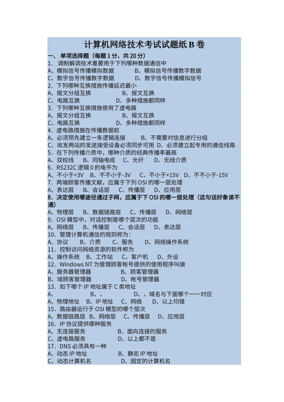 2024年计算机网络技术考试_第1页