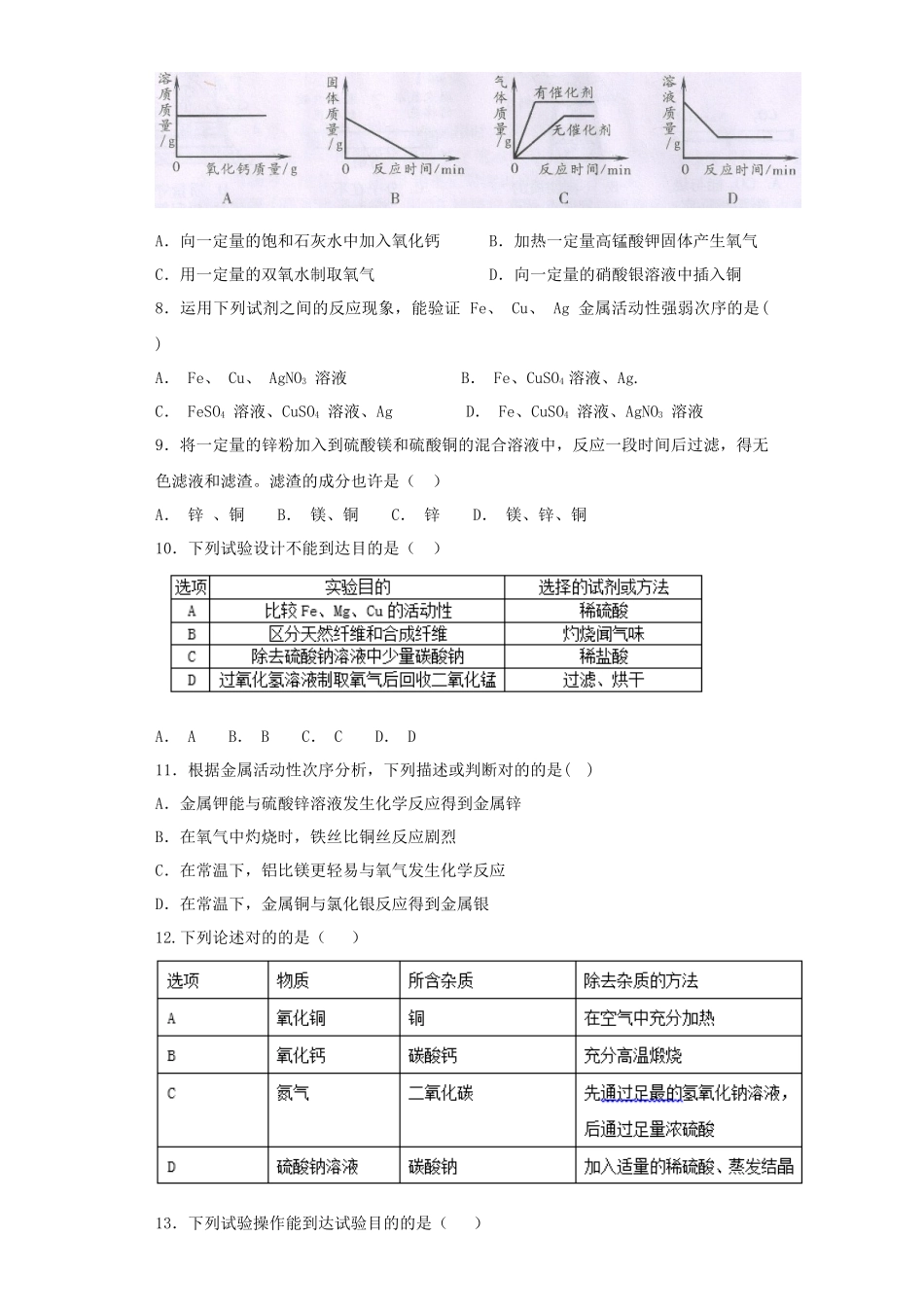 2024年鲁教版初中化学九年级全册第九单元金属单元测试题解析版_第2页