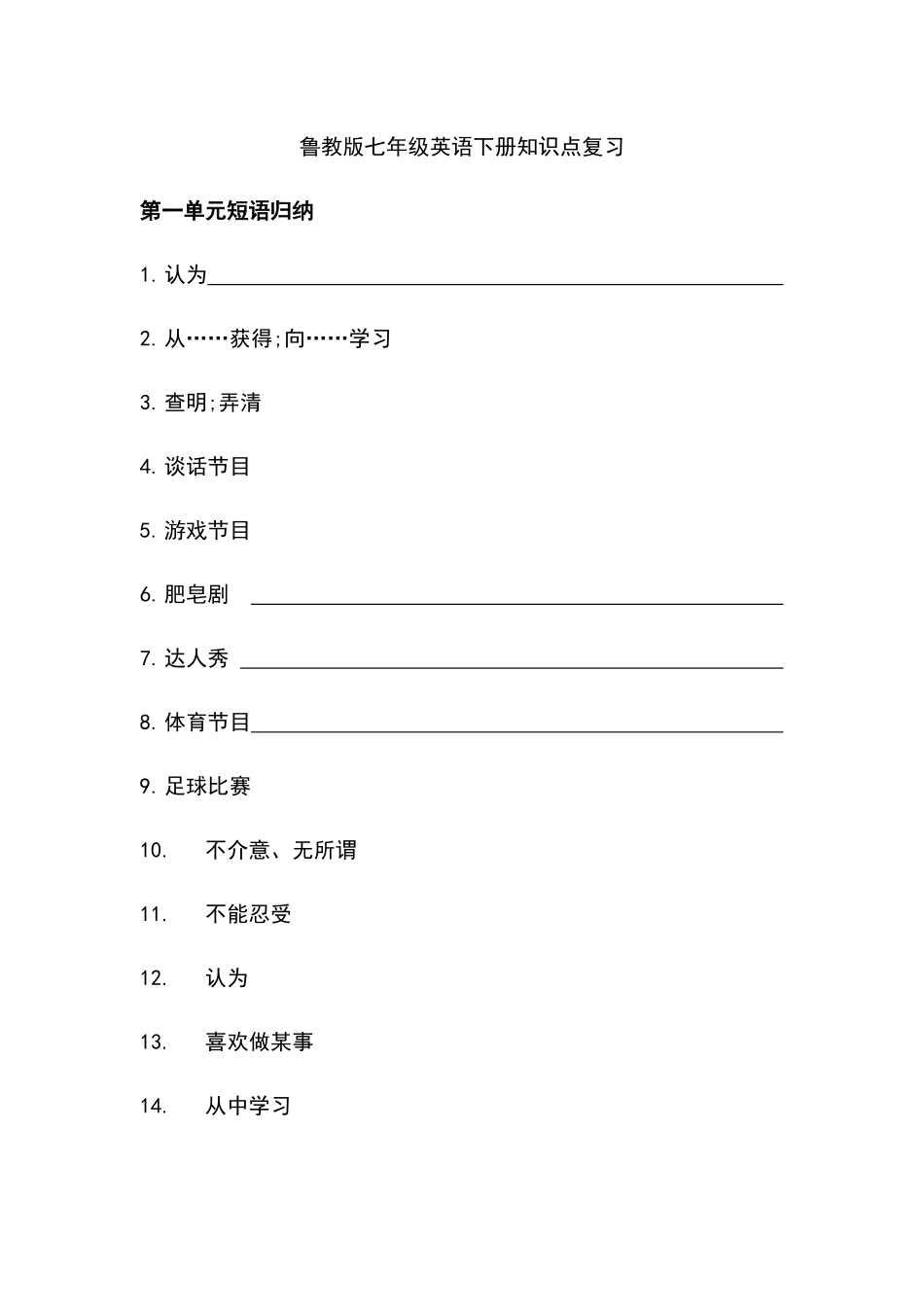 2024年鲁教版七年级英语下册知识点复习_第1页