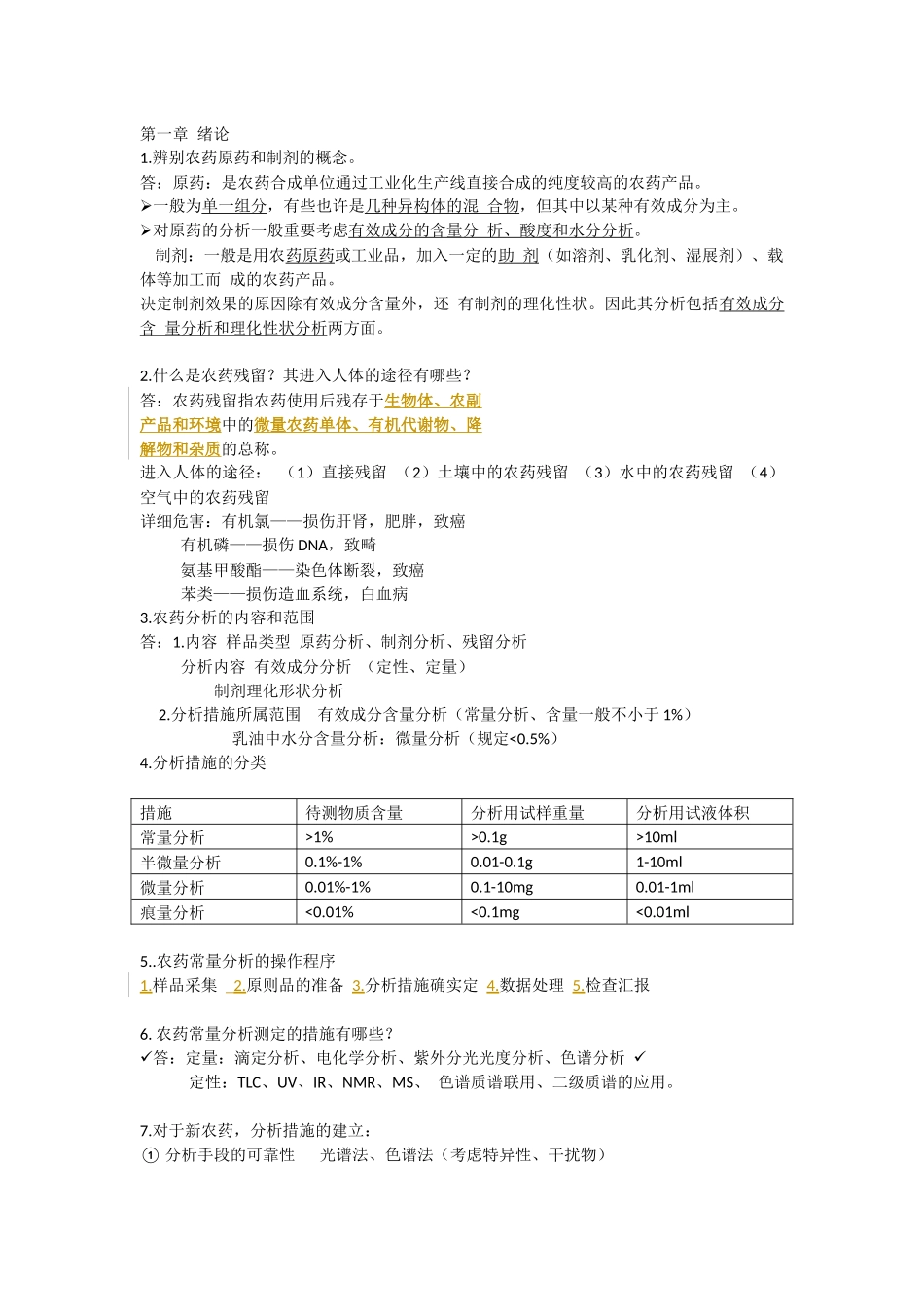 2024年农药分析及残留分析知识点_第1页