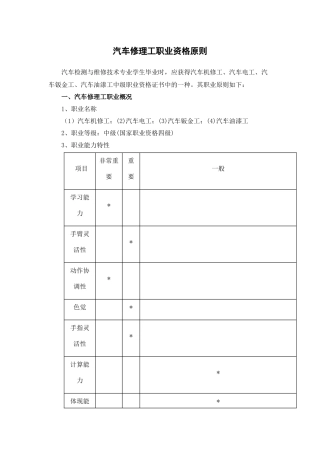 2024年汽车修理工职业资格标准