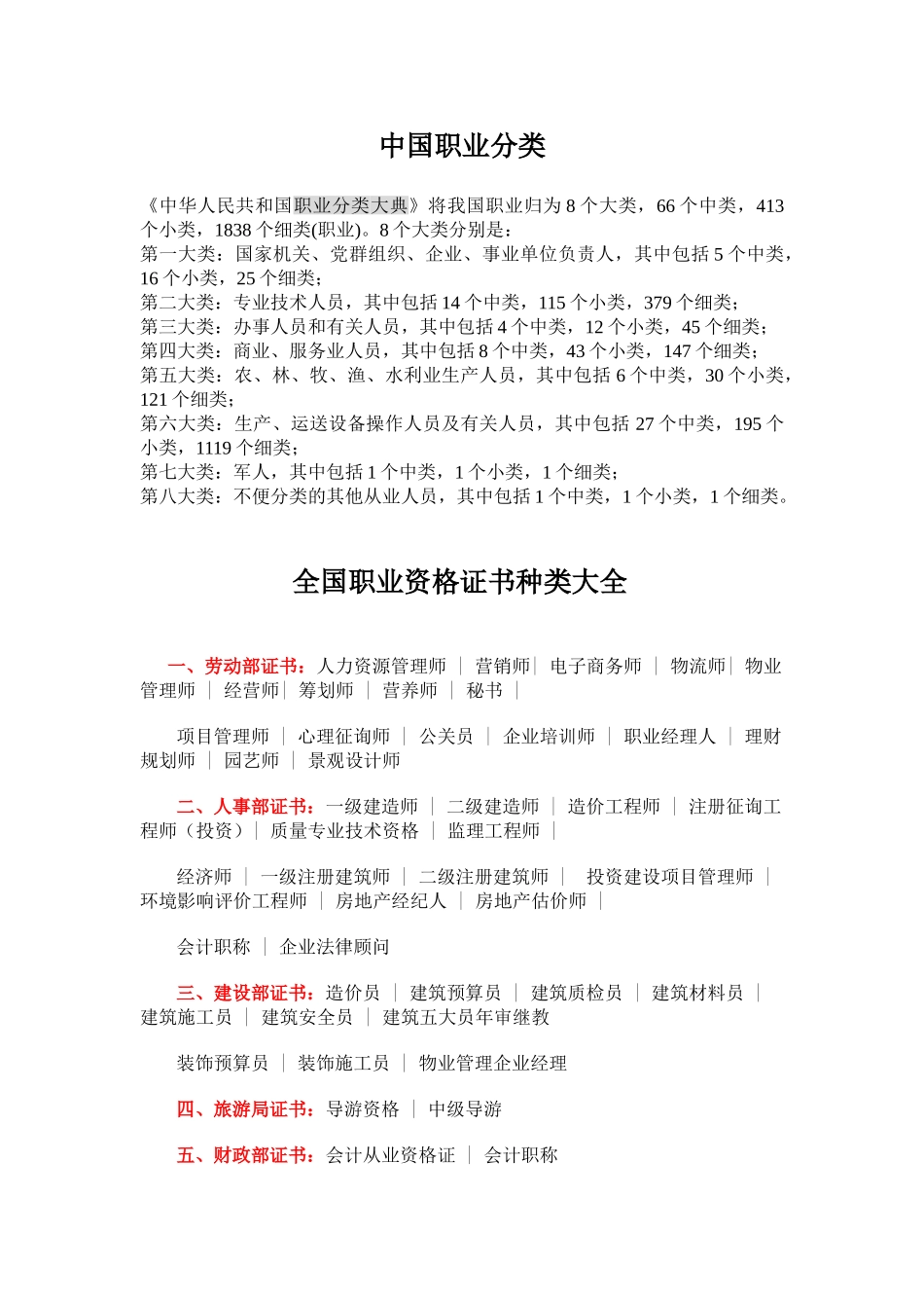 2024年全国职业资格证书种类大全_第1页