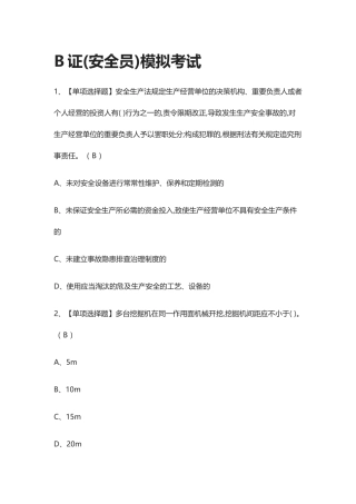 2024年全考点B证安全员 模拟考试