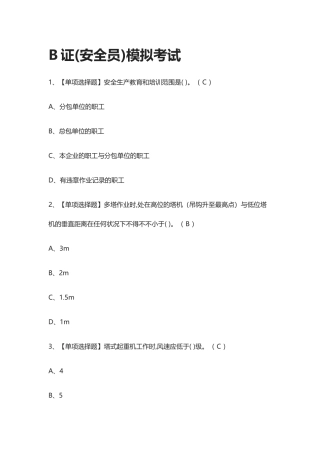 2024年全考点B证安全员模拟考试