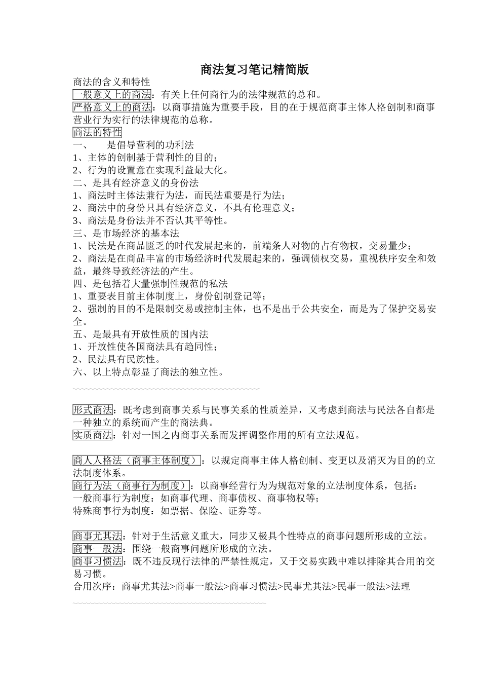 2024年商法复习笔记精简版_第1页