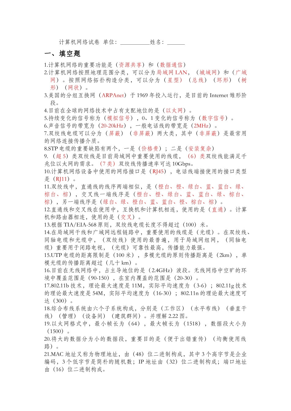 2024年审计署计算机中级考试计算机网络试卷_第1页