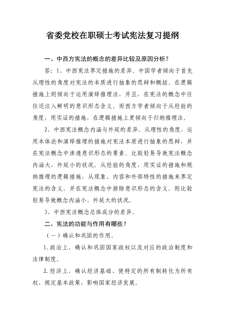 2024年省委党校在职研究生考试宪法复习提纲_第1页