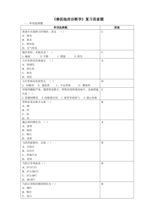 2024年兽医临床诊断学