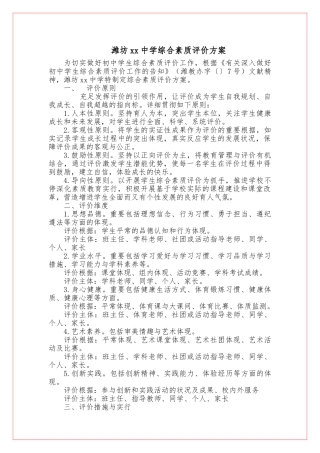 2024年潍坊xx中学综合素质评价方案