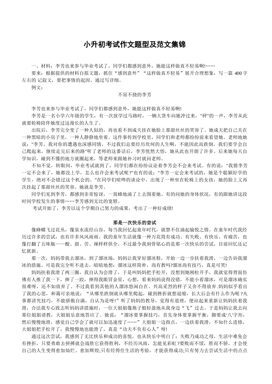 2024年小升初考试作文题型及范文集锦_第1页
