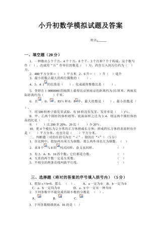 2024年小升初数学模拟试题及答案