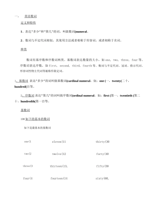 2024年小升初英语数词