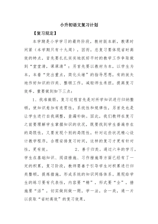 2024年小升初语文复习计划