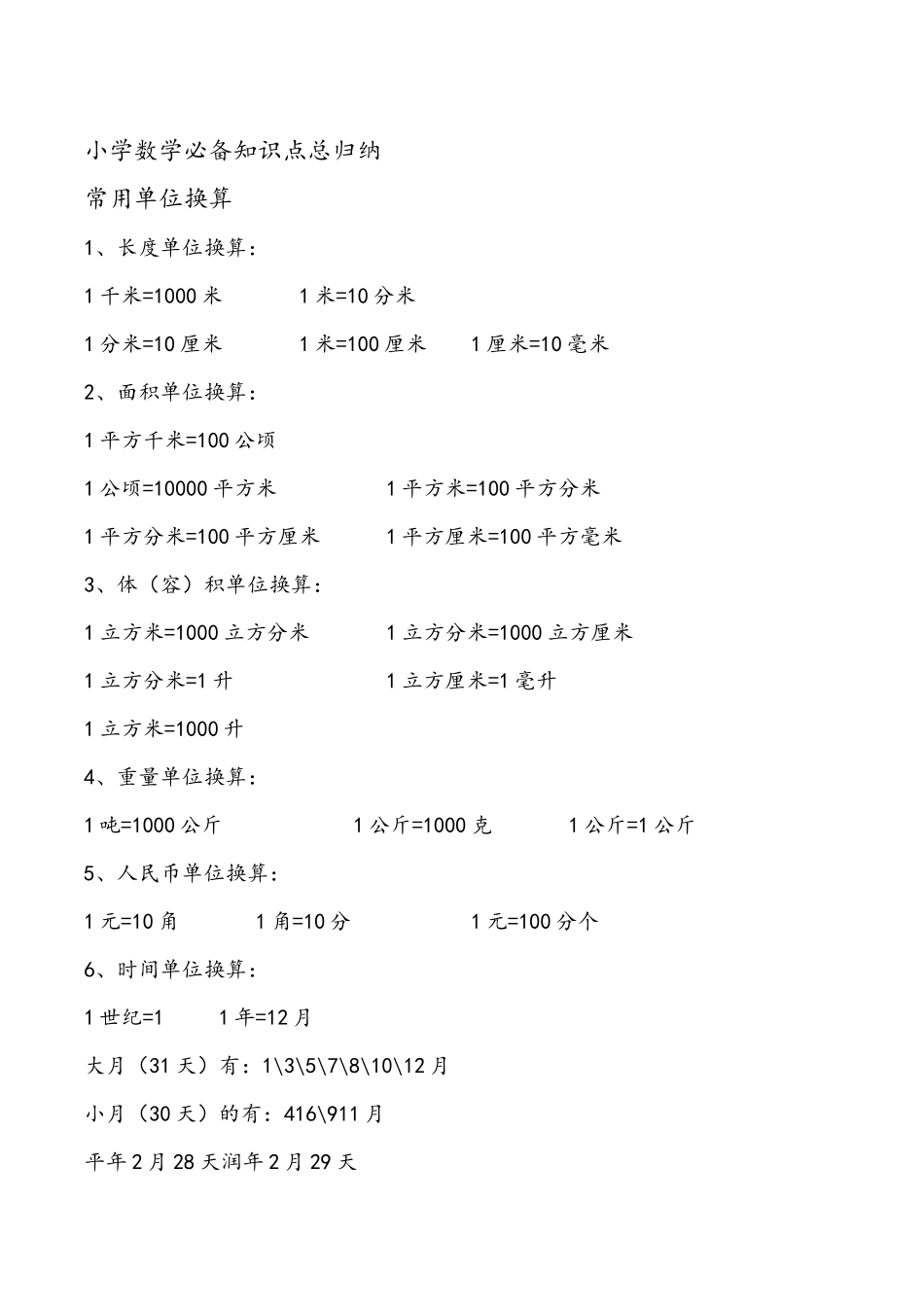 2024年小学数学必备知识点总归纳_第1页