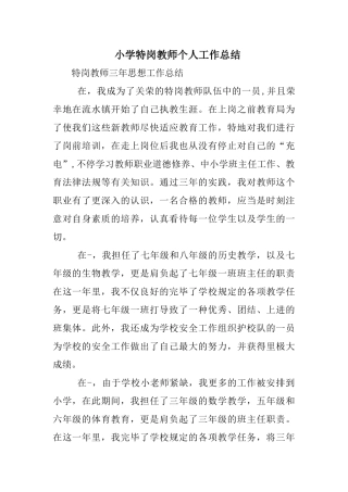 2024年小学特岗教师个人工作总结