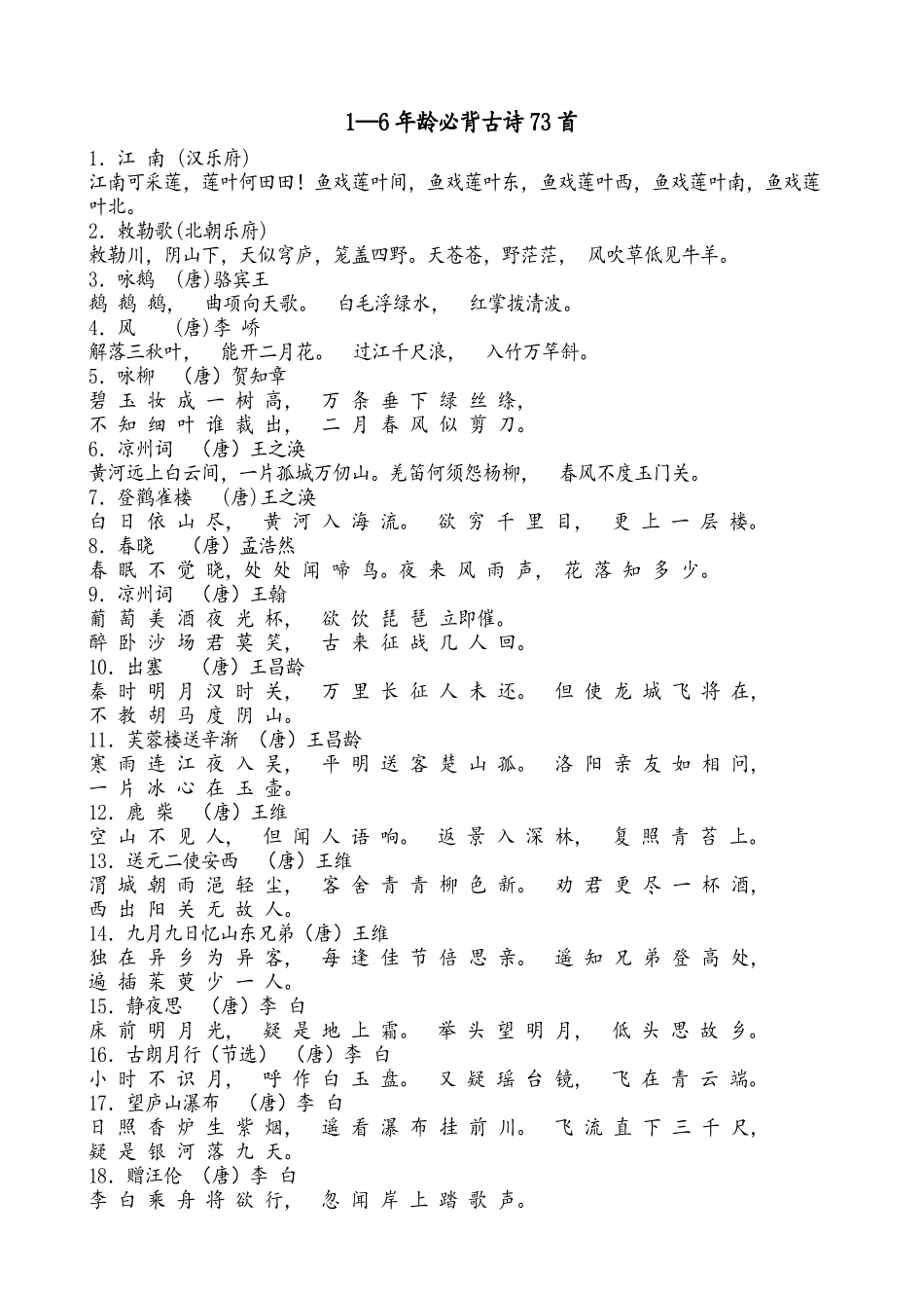 2024年小学语文教师招考必背古诗文整理_第1页