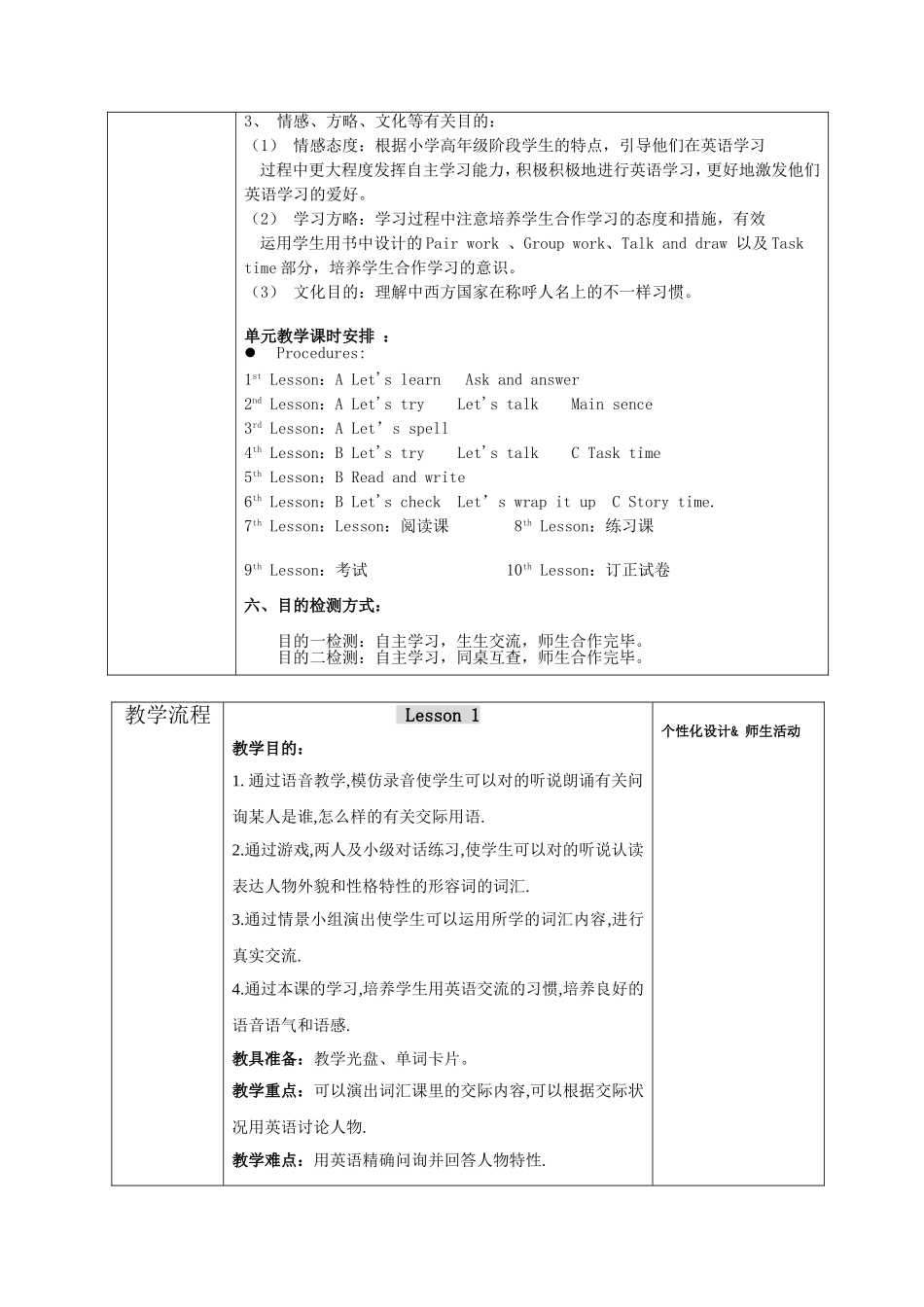 2024年新PEP五年级英语上册Unit1全单元教案_第3页