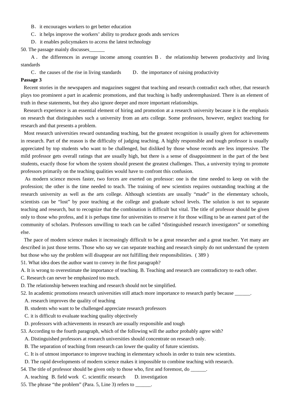 2024年学位英语考试试卷一套_第3页