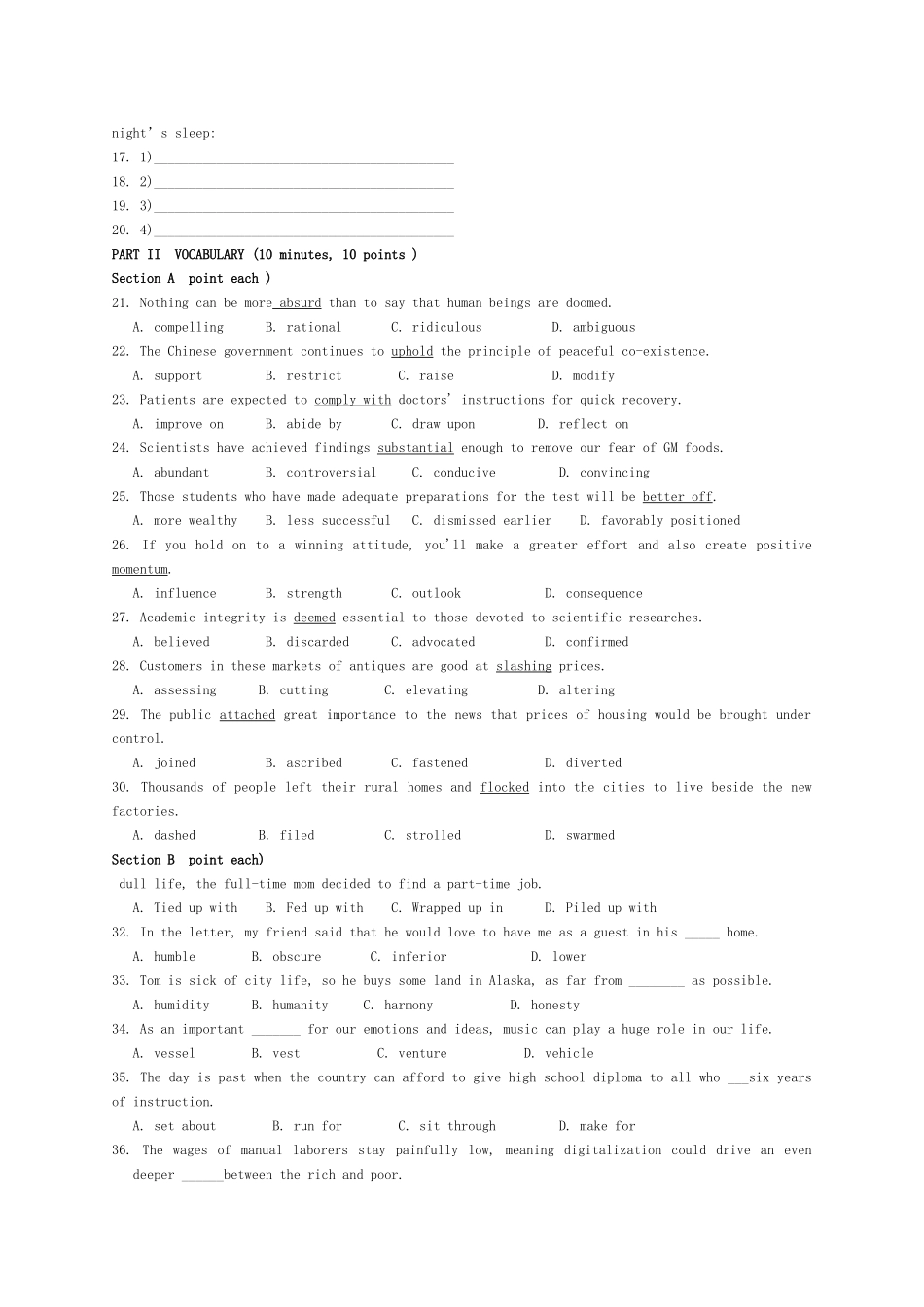 2024年研究生学位英语真题_第2页