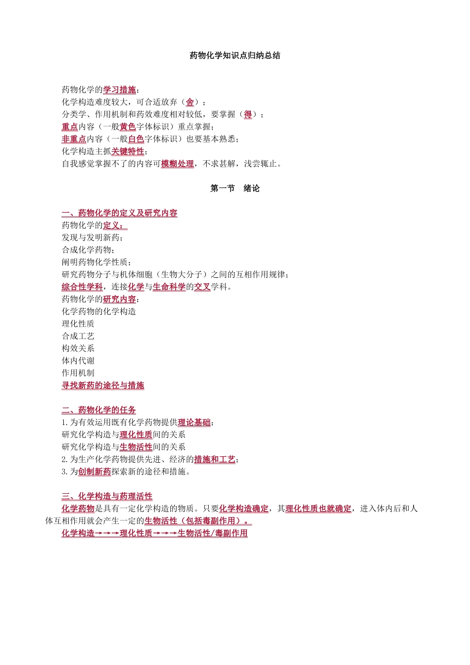 2024年药物化学知识点归纳总结_第1页