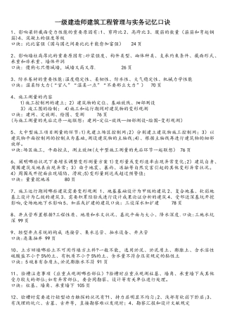 2024年一建建筑实务记忆口诀