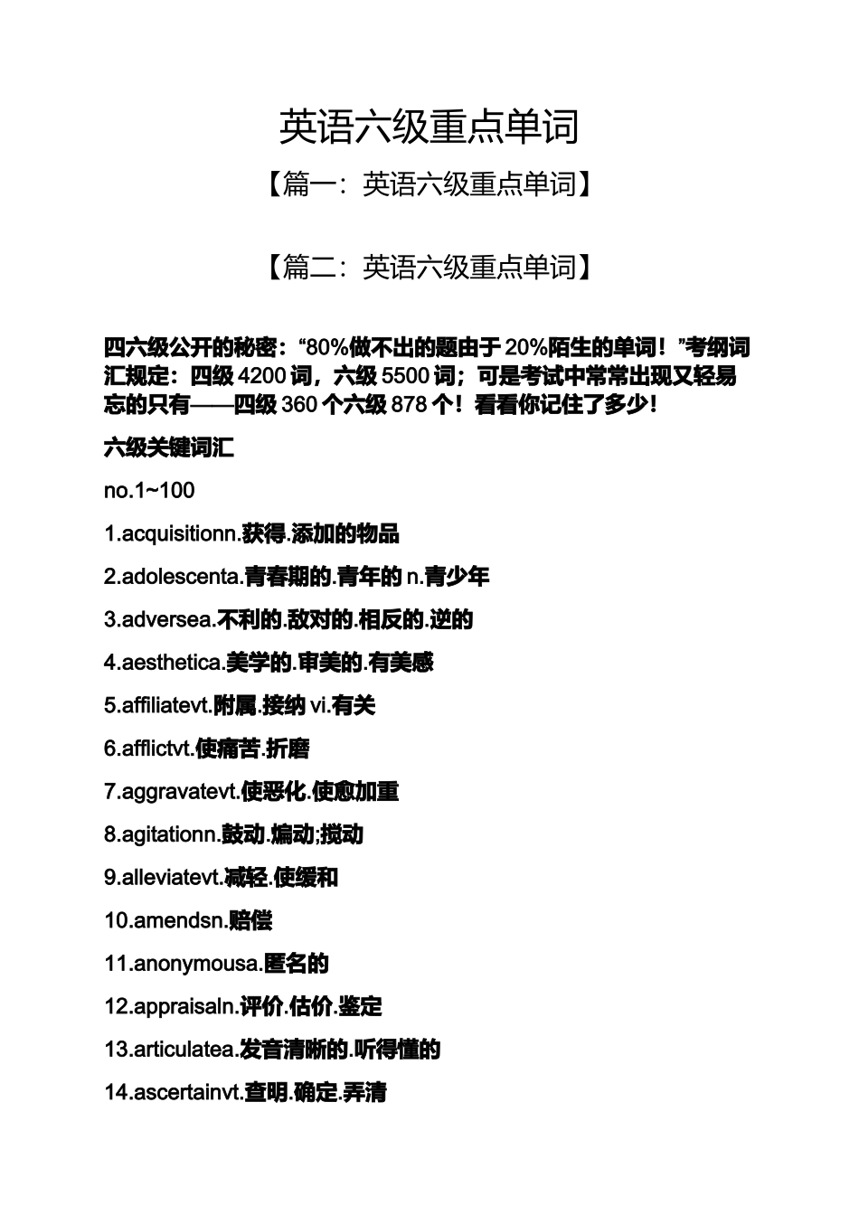 2024年英语六级重点单词_第1页