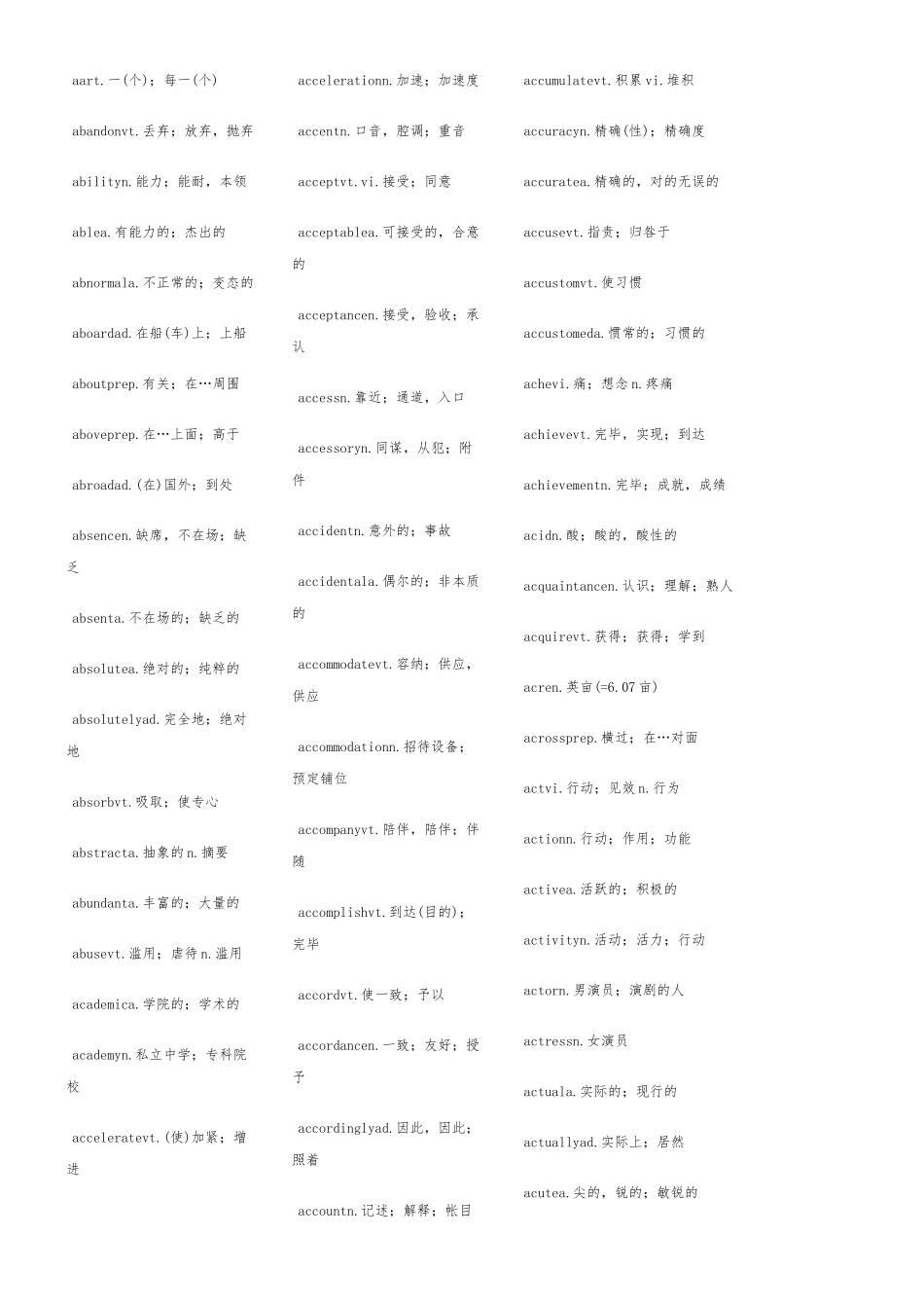 2024年英语四级单词表TXT_第1页