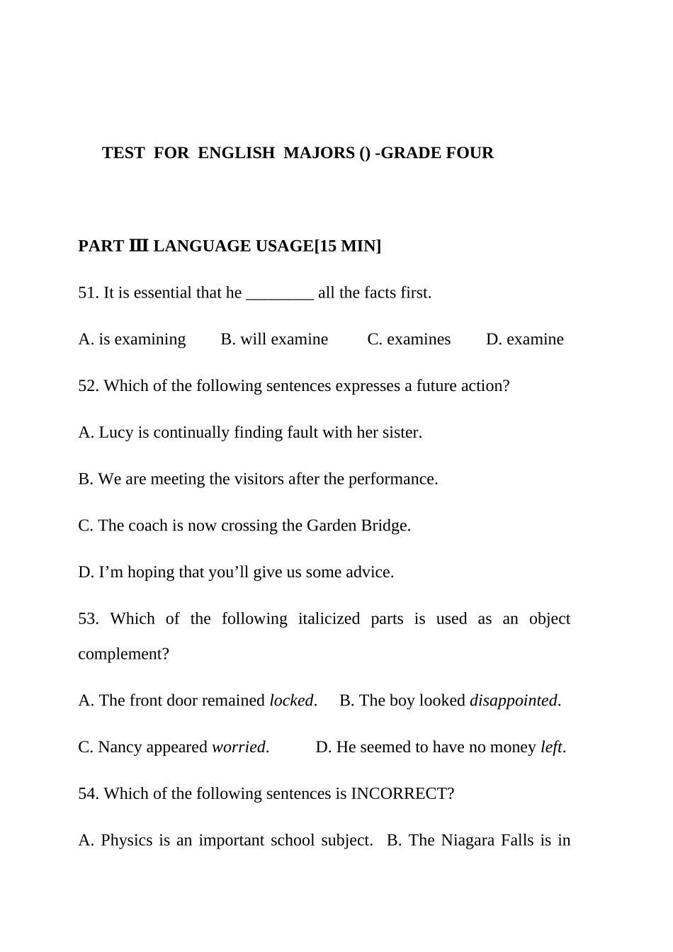 2024年英语专业四级LANGUAGEUSAGE部分_第1页