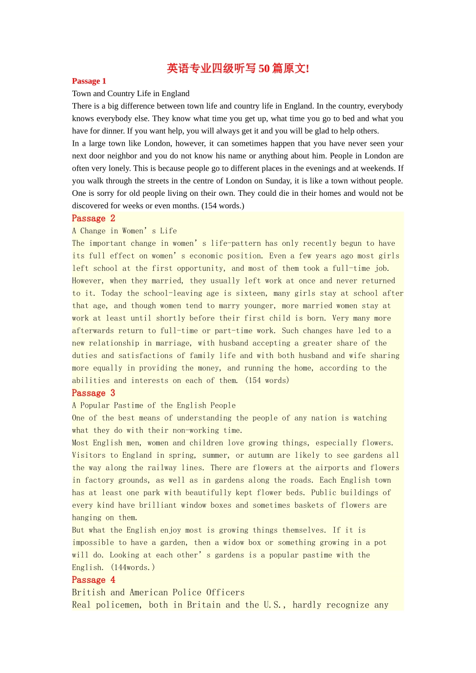 2024年英语专业四级听写50篇原文_第1页