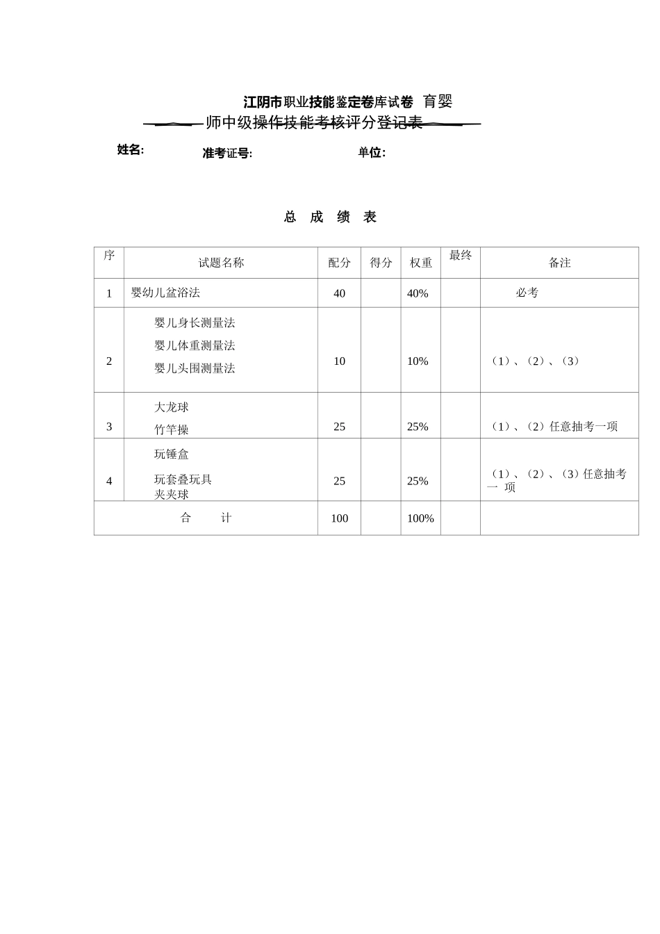 2024年育婴师评分之标准_第1页