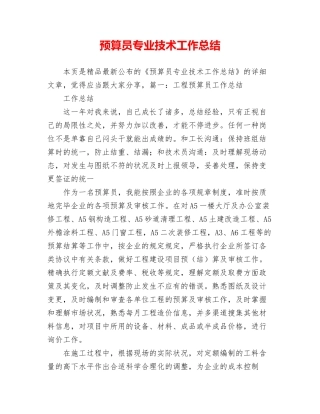 2024年预算员专业技术工作总结