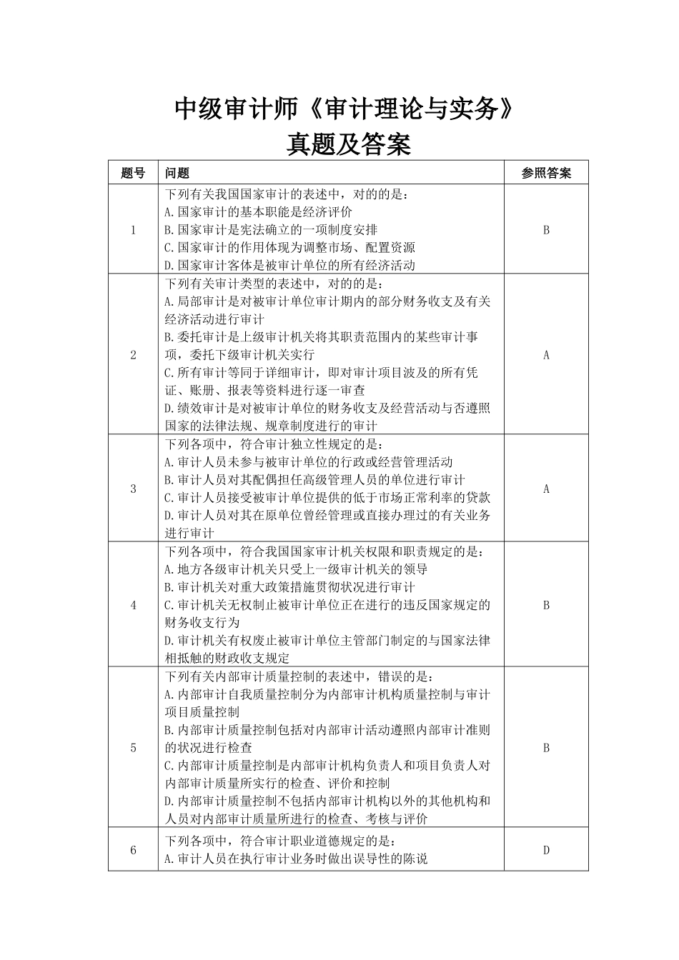 2024年中级审计师真题及答案审计理论与实务_第1页