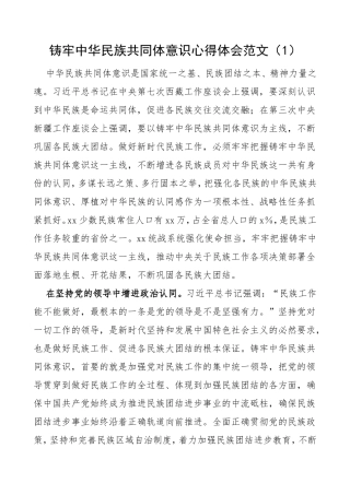3篇铸牢中华民族共同体意识心得体会范文3篇免费素材