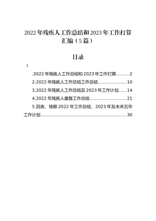 2022年残疾人工作总结和2023年工作打算汇编（5篇）