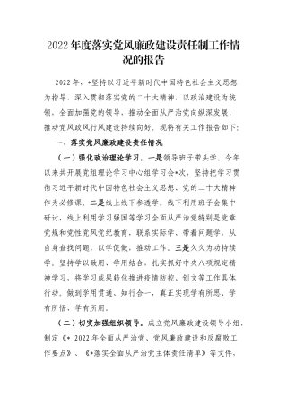 2022年度落实党风廉政建设责任制工作情况的报告