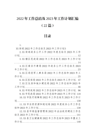 2022年工作总结及2023年工作计划汇编（22篇）街道政务公开工作