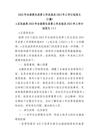 2022年全面深化改革工作总结及2023年工作计划(2篇)