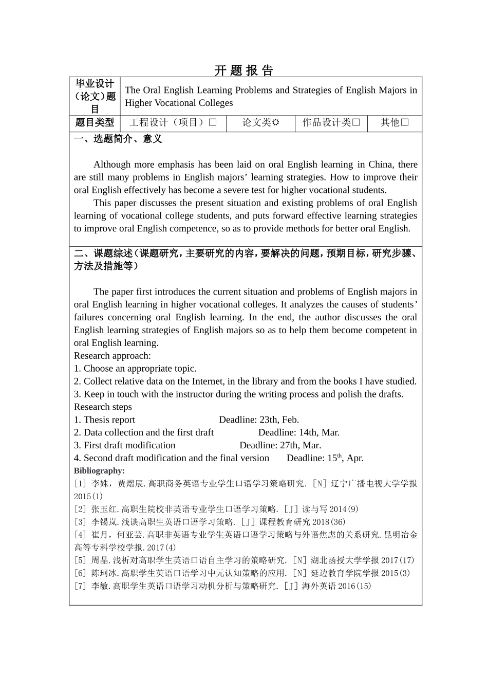 开题报告The Oral English Learning Problems and Strategies of English Majors in Higher Vocational Colleges_第1页