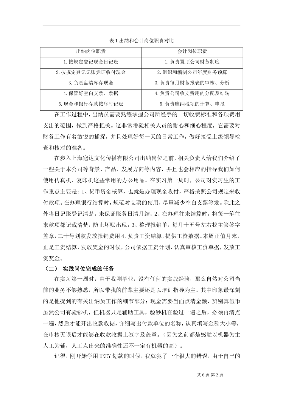 关于上海寇达文化传播有限公司出纳岗位的毕业综合实践报告_第2页