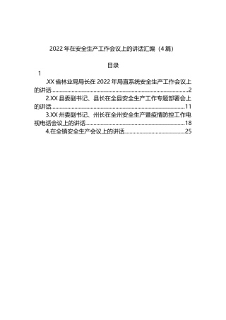 2022年在安全生产工作会议上的讲话汇编（4篇）