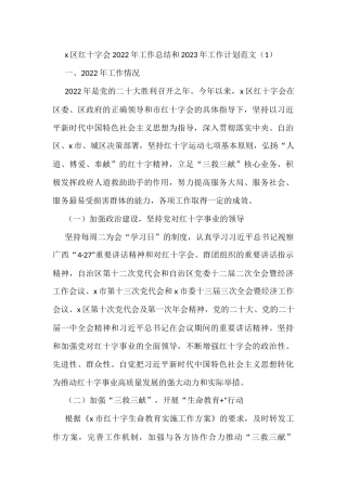 x区红十字会2022年工作总结和2023年工作计划2篇