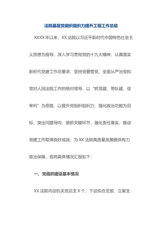 X法院基层党组织组织力提升工程工作总结