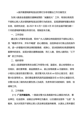 x县开展酒驾醉驾违法犯罪行为专项整治工作方案