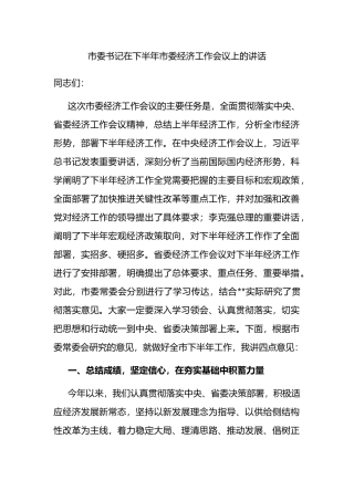 X在下半年市委经济工作会议上的讲话
