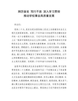 踔厉奋发 笃行不怠 深入学习贯彻推动学校事业高质量发展