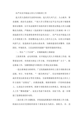 从严从实开展选人用人专项检查工作汇报